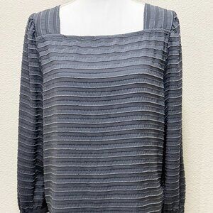 Loft gray textured striped long sleeve pullover, square neck, round hem, large